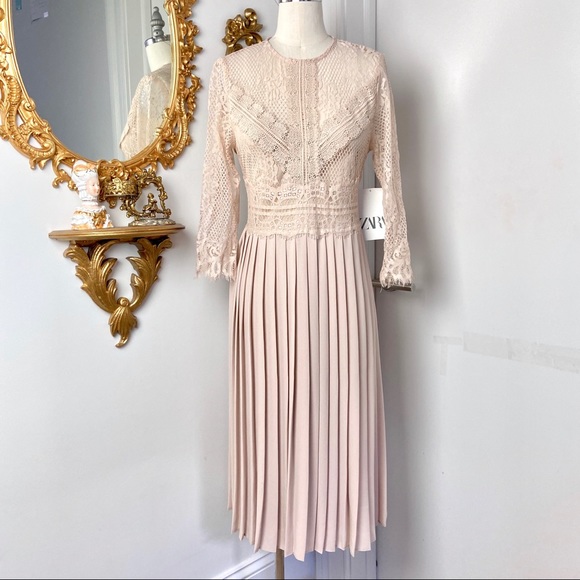 zara lace pleated dress